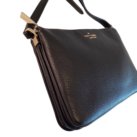 Kate Spade Purse Leila Triple Gusset Crossbody Black Pebbled Leather Medium Bag - Picture 12 of 13